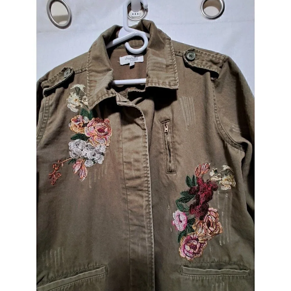 Charlotte Russe Green Flower Button Down Jacket Size L